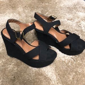 Black Wedge Sandals